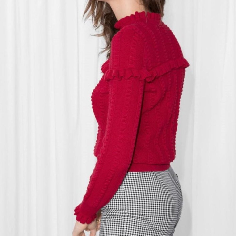 & Other Stories Red Sweater with Ruffle Detail, Mock Neck - Picture 6 of 10